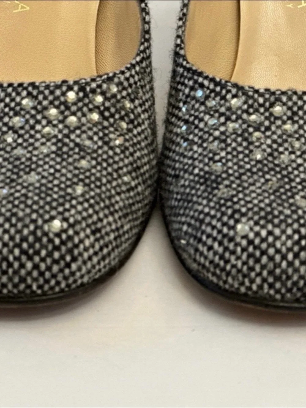 Bottega Veneta heels*Studded Tweed Block Heel Pumps - Black & White*Sz 6*VTG*